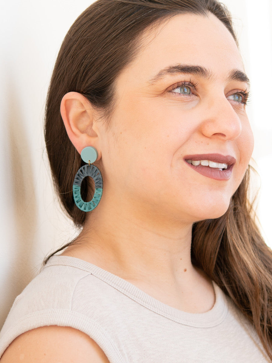 raffia teal hoop earrings | fair anita