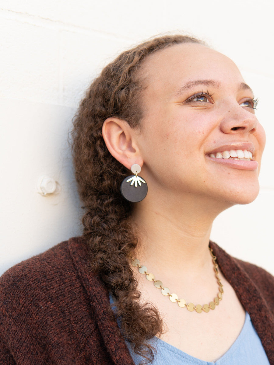 round black and brass clay earrings | Fair Anita
