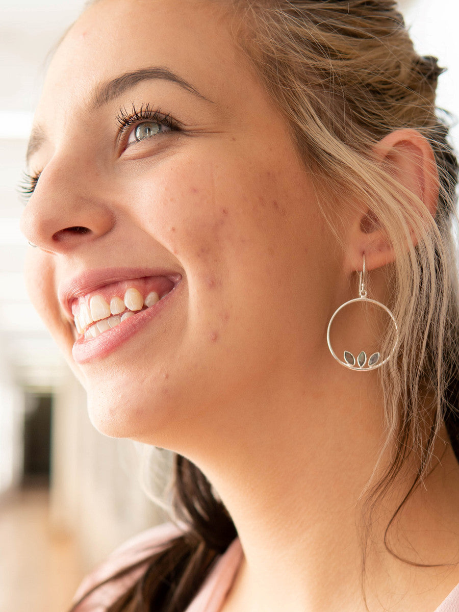 trendy silver labradorite loop earrings | Fair Anita