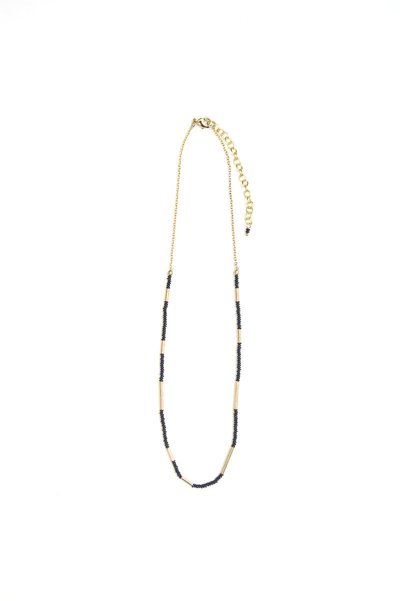 black seed beads and brass pipe necklace | Fair Anita