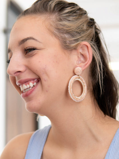 woven pink statement hoop earrings | Fair Anita